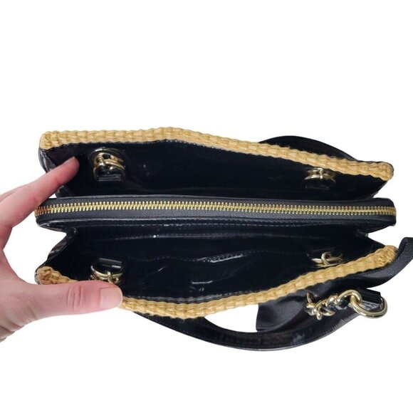 NWT Kate Spade Rattan Black Striped Bow Shoulder Three Pocket Bag W/ Dust Cover - Picture 5 of 14